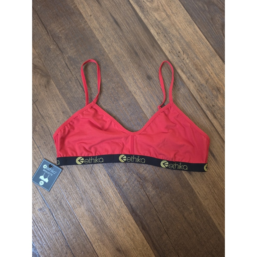 ETHIKA Bralette Women's XL Red Bra Spaghetti Strap Razor Back Cotton